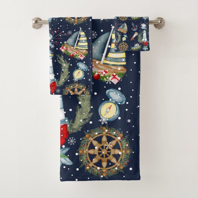 Nautical Christmas Bath Towel Set (Insitu)