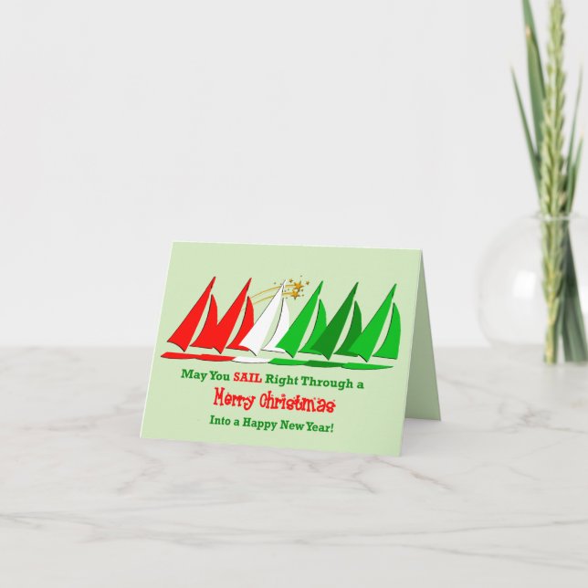 Nautical Christmas Card with Sailboats (Front)