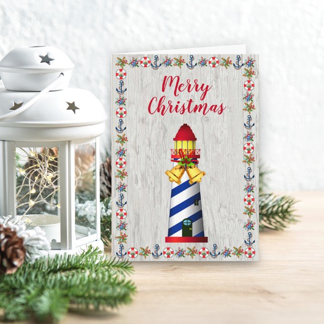 Nautical Christmas Driftwood Lighthouse  Holiday Card (Creator Uploaded)