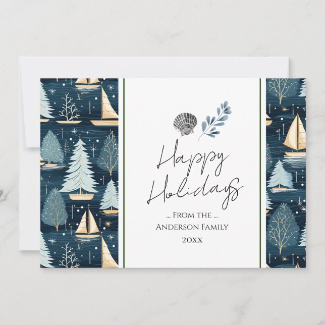 Nautical Christmas Family Happy Holidays  Holiday Card (Front)