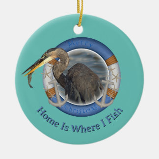 Nautical Christmas Heron Fishing Ceramic Tree Decoration