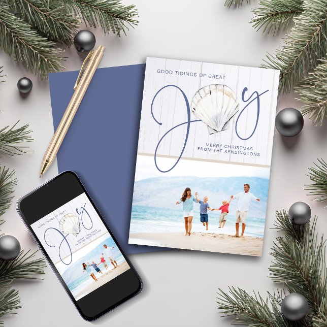 Nautical Christmas Joy Seashell Holiday Photo Card (Nautical Christmas Joy Seashell Holiday Photo Card)