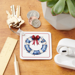 Nautical Christmas Life Preserver With Bow Key Ring