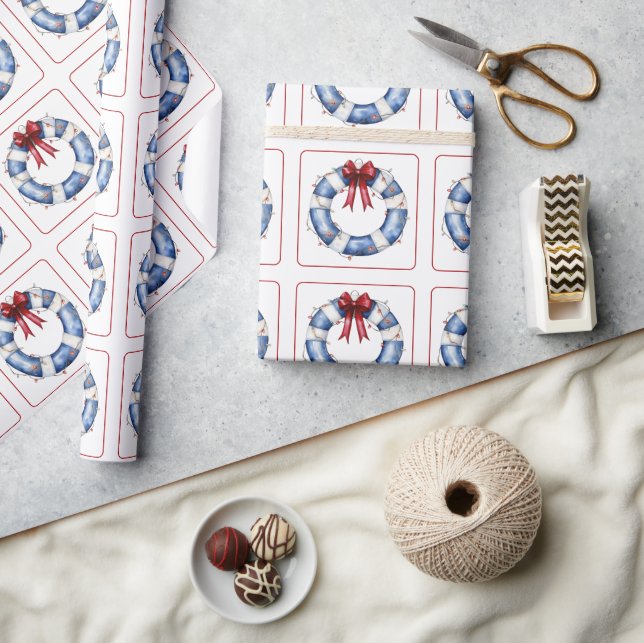 Nautical Christmas Life Preserver With Bow Wrapping Paper (Crafts)