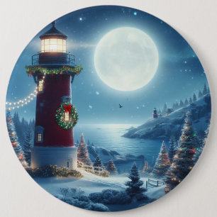 Nautical Christmas lighthouse 6 Cm Round Badge