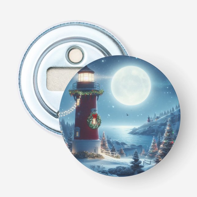 Nautical Christmas lighthouse Bottle Opener (Front)