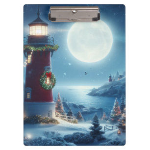 Nautical Christmas lighthouse Clipboard