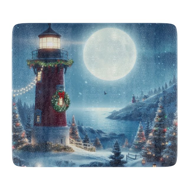 Nautical Christmas lighthouse Cutting Board (Front)