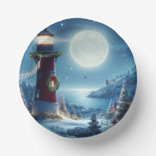 Nautical Christmas lighthouse Paper Plate