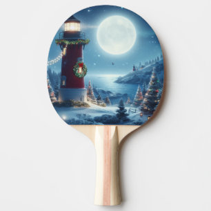 Nautical Christmas lighthouse Ping Pong Paddle