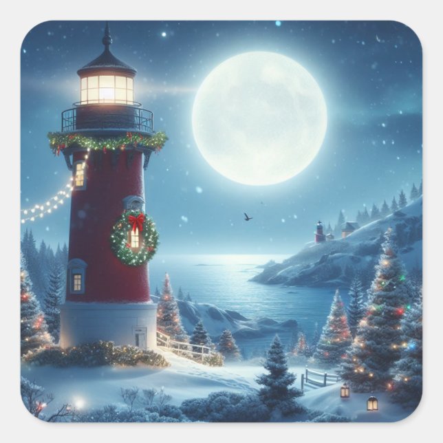 Nautical Christmas lighthouse Square Sticker (Front)