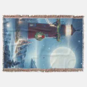 Nautical Christmas lighthouse Throw Blanket