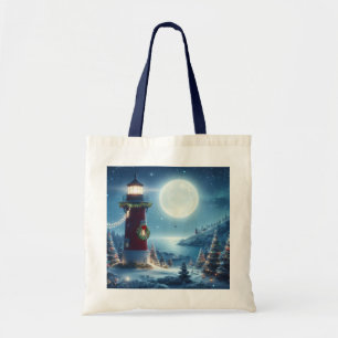 Nautical Christmas lighthouse Tote Bag