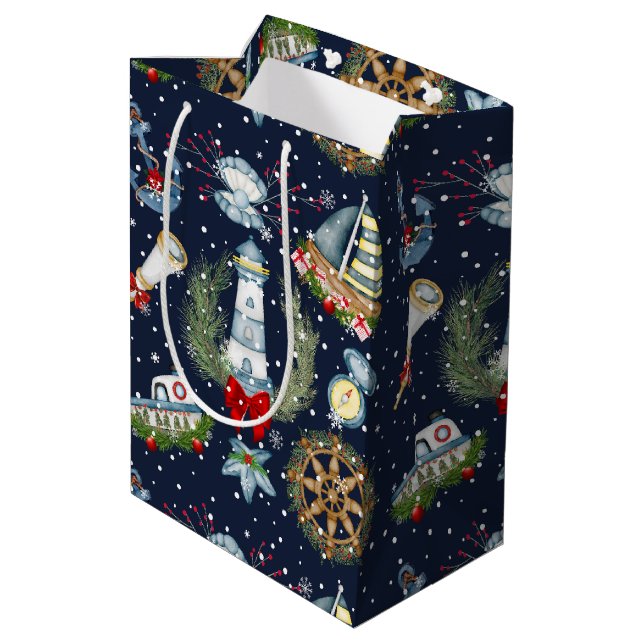 Nautical Christmas Medium Gift Bag (Back Angled)