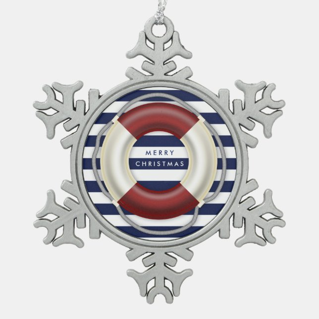 Nautical Christmas Ornaments Personalised Pewter (Front)