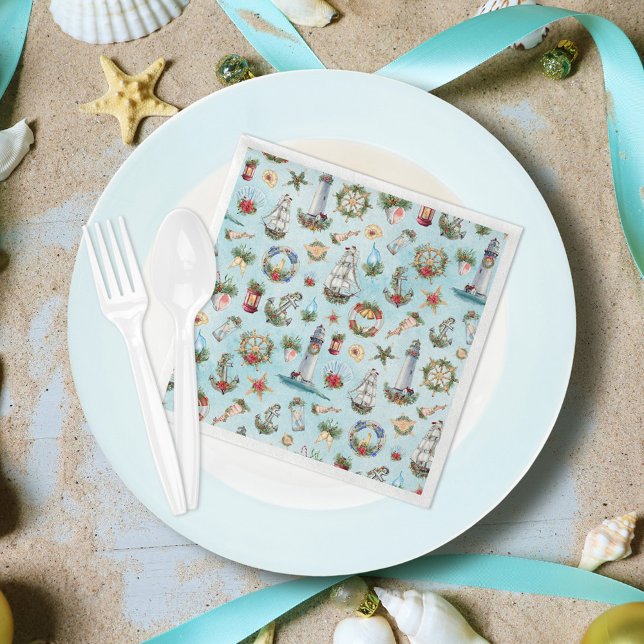 Nautical Christmas Party Beach Coastal Theme Napkin (Creator Uploaded)