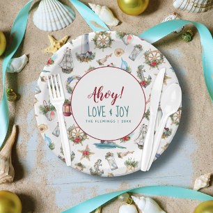 Nautical Christmas Personalised Beach Party Ahoy Paper Plate