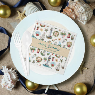 Nautical Christmas Seas n Greetings Personalised Napkin