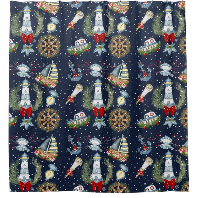 Nautical Christmas Shower Curtain (Front)