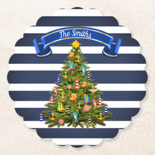 Nautical Christmas Tree Custom Paper Coaster