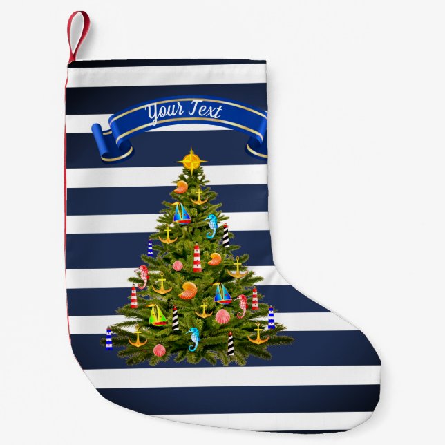 Nautical Christmas Tree Custom Small Christmas Stocking (Front)