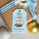 Nautical Christmas Watercolor Sailing Ship Gift Tags<br><div class="desc">This nautical Christmas gift tag features a watercolor sailing ship decorated for the holidays, on an aqua blue watercolor texture background, with a personalised name template at the bottom. The back has a coordinating nautical Christmas pattern. Check out the collection for matching products, and feel free to message me through...</div>