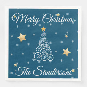 Nautical  Christmas Wave tree  blue Paper Dinner N Napkin