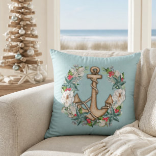 Nautical Christmas Wreath & Anchor Cushion