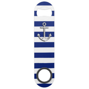 Nautical Chrome Anchor on Navy Stripes