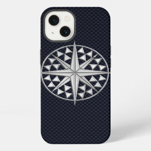 Nautical Chrome Star Compass on Carbon Fibre Print iPhone 13 Case