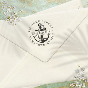 Nautical Circular Anchor Return Address Self-inking Stamp