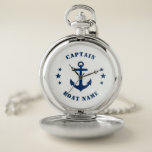 Nautical Classic Anchor Captain Boat or Name Navy Pocket Watch<br><div class="desc">A Nautical Classic Ship Anchor with Captain Rank or other title and Your Name or Boat Name on a Stylish Pocket Watch. This personalized Pocket Watch will not just time but also is a fun conversation piece. Perfect for Father's Day but also makes a great gift for any occasion.</div>