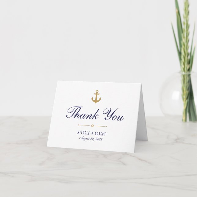 Nautical Clean White Wedding Thank You Note Card (Front)