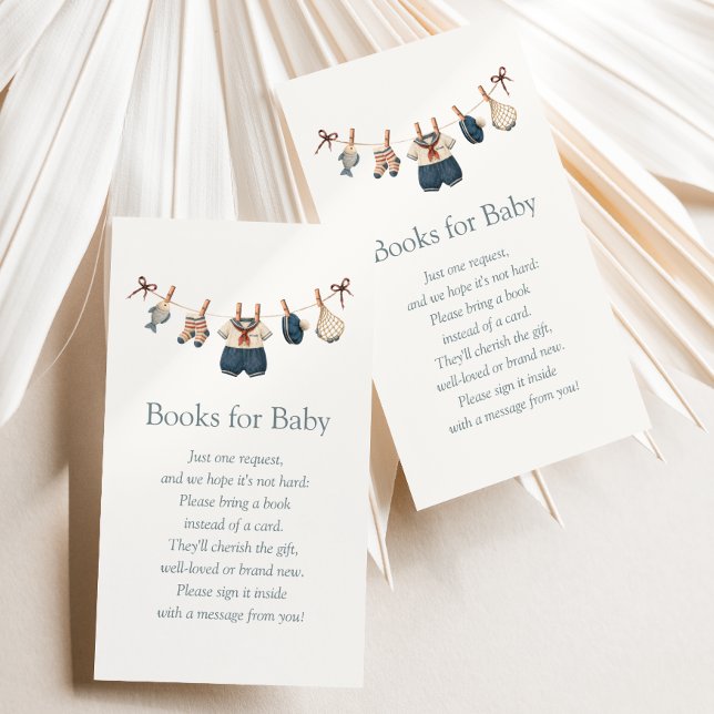 Nautical Clothesline Boy Baby Shower Book Request Enclosure Card (Creator Uploaded)