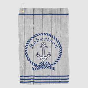 Nautical Coastal Anchor Name Navy Blue  Golf Towel