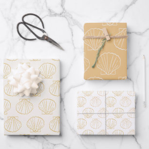 Nautical Coastal Beach Chic Gold Seashell Shell Wrapping Paper Sheet