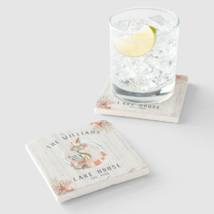 Nautical Coastal Beach House   Rustic Anchor Stone Coaster