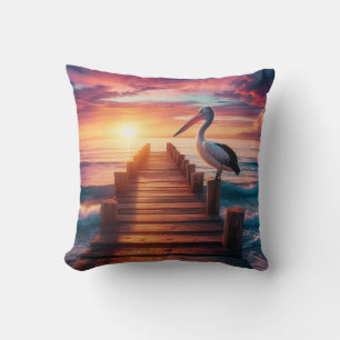 Nautical/coastal/beach pelican sunset cushion
