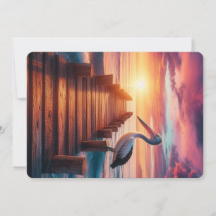 Nautical/coastal/beach pelican sunset holiday card