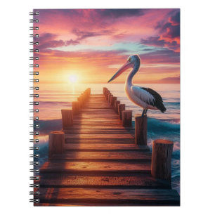 Nautical/coastal/beach pelican sunset  notebook