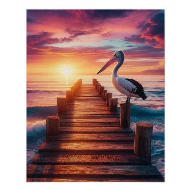 Nautical/coastal/beach pelican sunset  poster (Front)