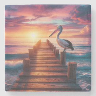 Nautical/coastal/beach pelican sunset  stone coaster