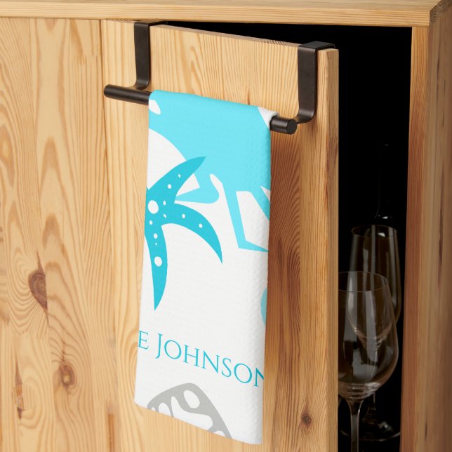 Nautical Coastal Beach Theme Kitchen Towel (Thirds Fold)