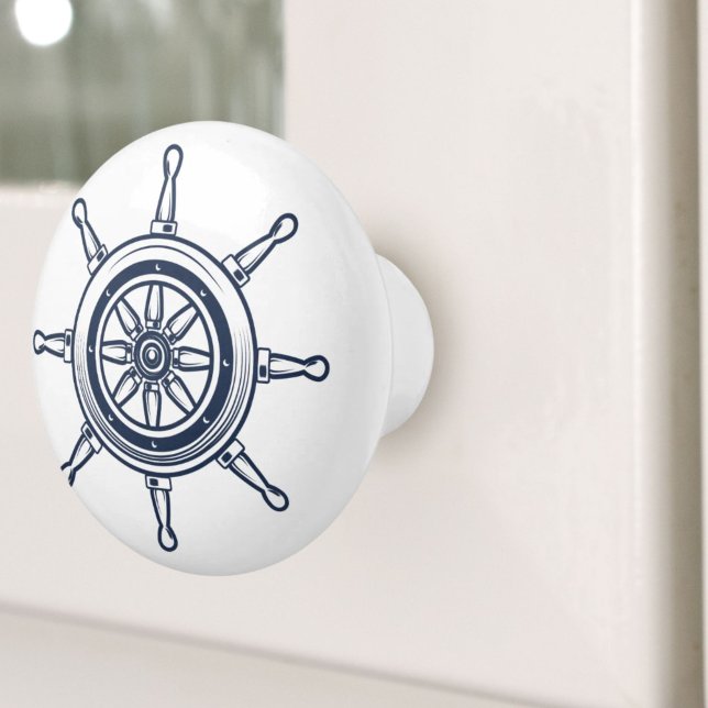 Nautical Coastal Blue Beach House Boat Ship Wheel Ceramic Knob (Nautical Coastal Blue Beach House Boat Ship Wheel Ceramic Knob)