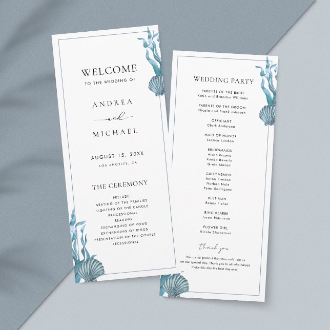 Nautical Coastal Blue Sea Shell Beach Wedding Programme (Creator Uploaded)