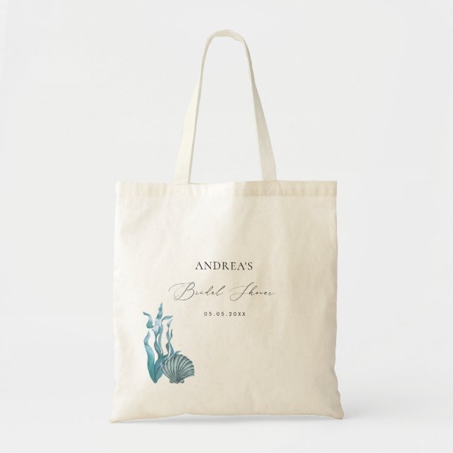 Nautical Coastal Blue Seashell Bridal Shower Favou Tote Bag (Front)