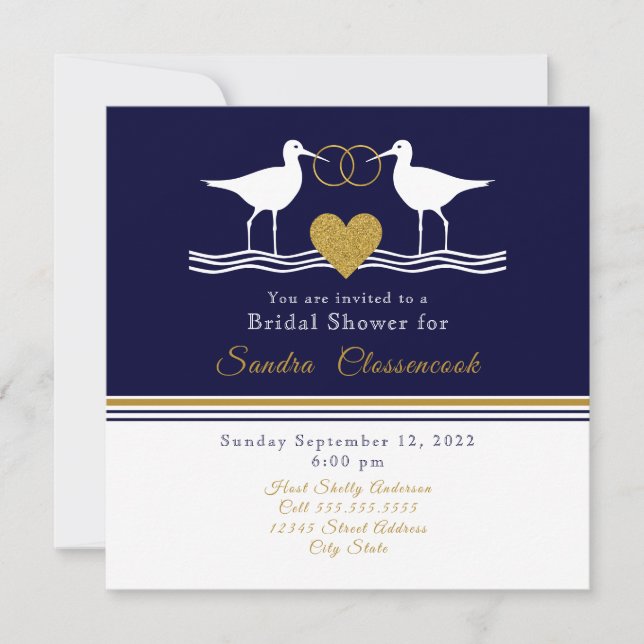 Nautical Coastal Bridal Shower Navy Blue Sandpiper (Front)