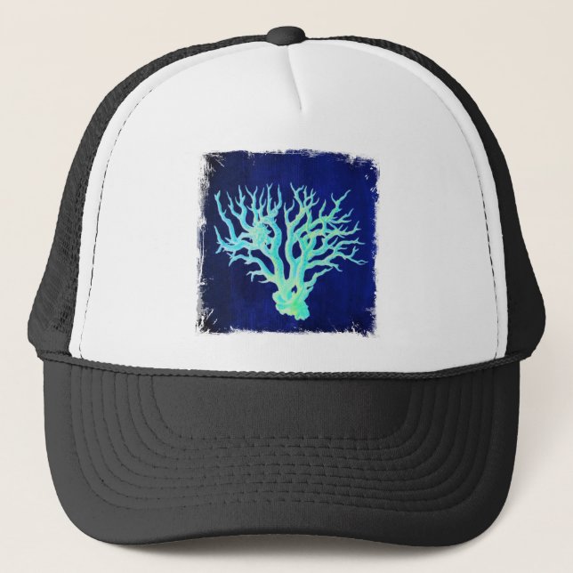 Nautical coastal chic beachy blue Coral Reef Trucker Hat (Front)