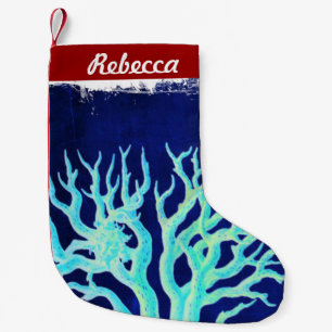 Nautical coastal chic beachy navy Coral Reef Small Christmas Stocking