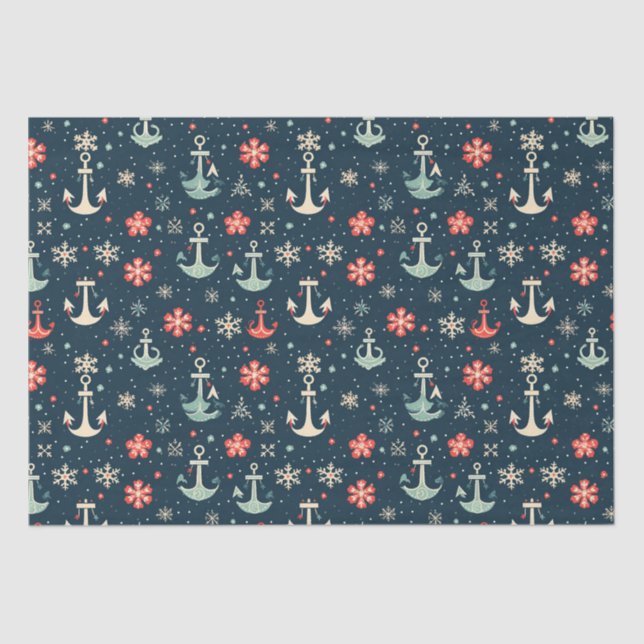Nautical Coastal Christmas Anchor Tissue Paper (Front)